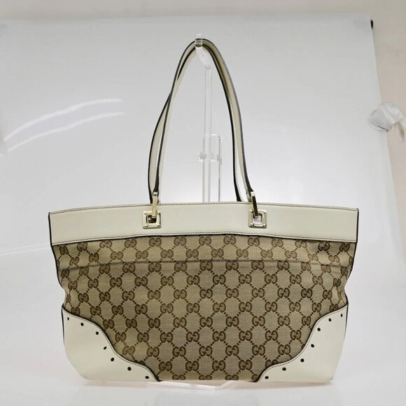 GUCCI Logo GG Pattern Shoulder Bag Canvas Leather Brown White GHW 76EE101 - Picture 10 of 14